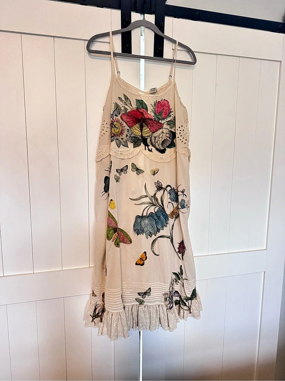 Magnolia Pearl Floral Embroidered butterfly eyelet Dress in Cream